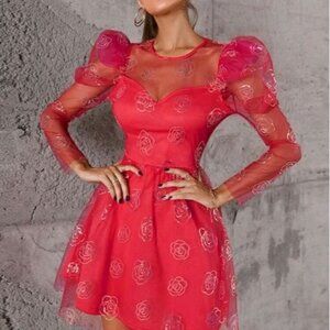 CONTRAST MESH SEQUINED DRESS